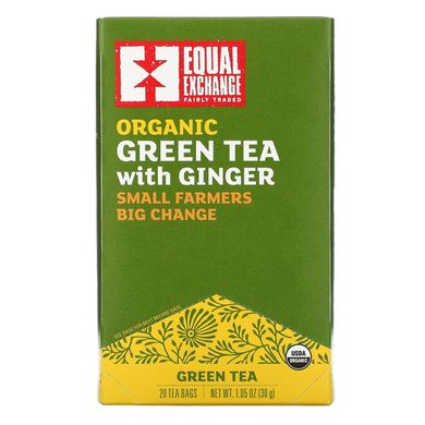 Equal Exchange, Органический зеленый чай с имбирем, 20 чайных пакетиков, 1,05 унции (30 г) купить в Киеве и Украине