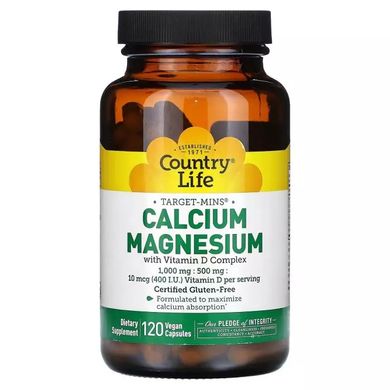 Country Life, Target-Mins, Calcium Magnesium with Vitamin D Complex, 120 Vegan Capsules