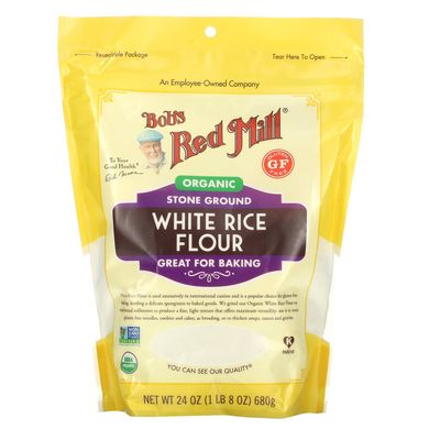 Борошно з органічного білого рису, без глютену, Bob's Red Mill, 680 г