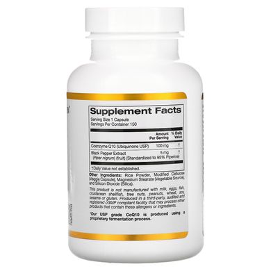 Коензим Q10 із біоперином California Gold Nutrition (CoQ10 with BioPerine) 100 мг 150 вегетаріанських капсул