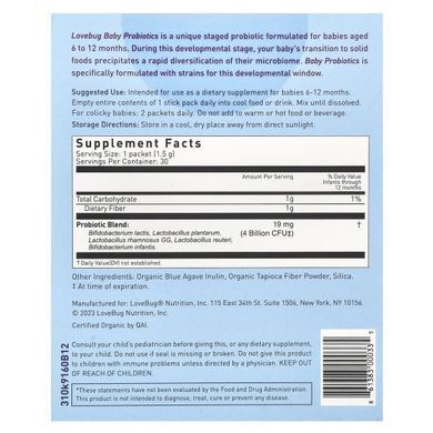 Детские пробиотики от 6 до 12 месяцев LoveBug Probiotics (Baby Probiotics 6-12 Months 4 Billion CFU) 4 миллиарда КОЕ 30 пакетиков купить в Киеве и Украине