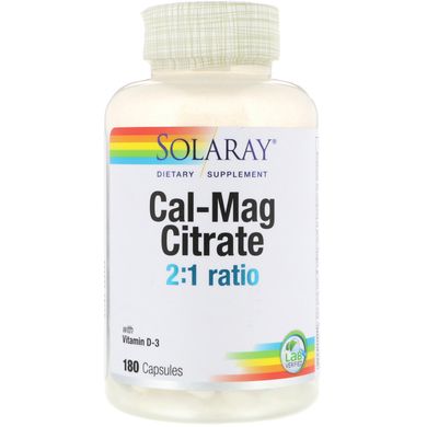 Цитрат кальцію і магнію з вітаміном D3 Solaray (Cal-Mag Citrate with Vitamin D3) 180 капсул