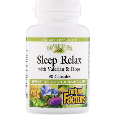 Заспокоєння перед сном, з валеріаною і хмелем, Natural Factors, 90 капсул