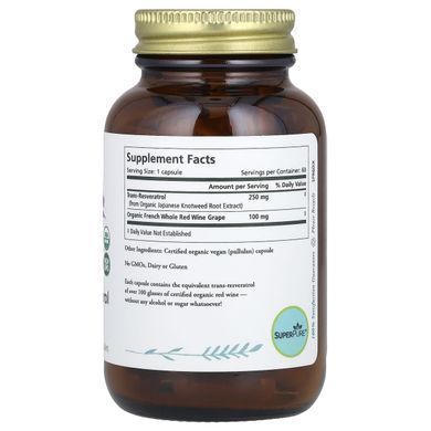 Pure Synergy, Organic Extract of Organic Ultra-Pure Resveratrol, The Synergy Company, 60 Organic Vegetarian Capsules