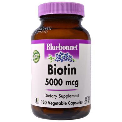 Біотин, Bluebonnet Nutrition, 5000 мкг, 120 капсул в рослинній оболонці