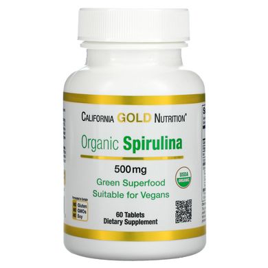 Органічна спіруліна California Gold Nutrition (Organic Spirulina USDA Organic) 500 мг 60 таблеток