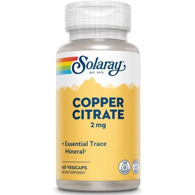 Мідь цитрат Solaray (Cooper Citrate) 2 мг 60 вегетаріанських капсул